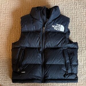 The North Face Black Quilted Down Vest with White Logo
